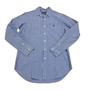 Polo by Ralph Lauren Dress Shirt; Blue/White Check; Classic Fit; Men's Med
